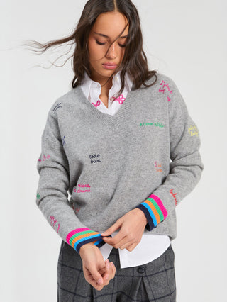 Vilagallo Multicoloured Words Jumper Grey - MMJs Fashion
