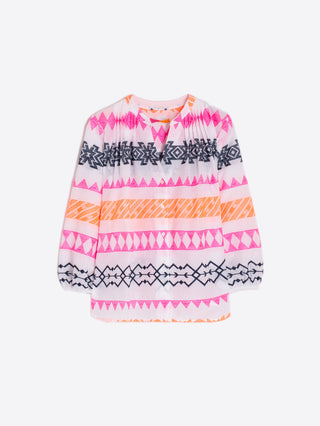 Vilagallo Neon Embroidery Blouse Pink Orange Drew - MMJs Fashion