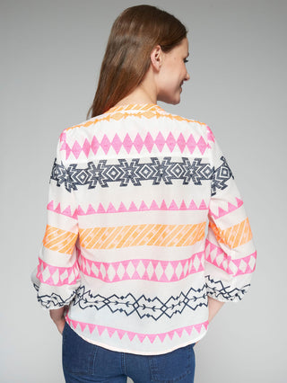 Vilagallo Neon Embroidery Blouse Pink Orange Drew - MMJs Fashion