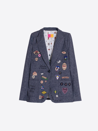 Vilagallo Patch Detailed Jacket Blue Hillary - MMJs Fashion