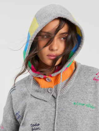 Vilagallo Rainbow Stripe Hood Hat Grey Pink - MMJs Fashion