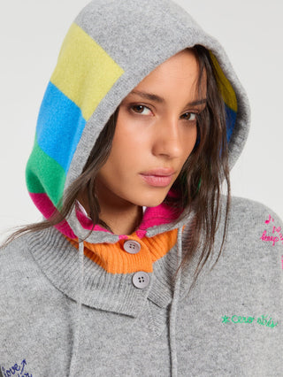 Vilagallo Rainbow Stripe Hood Hat Grey Pink - MMJs Fashion