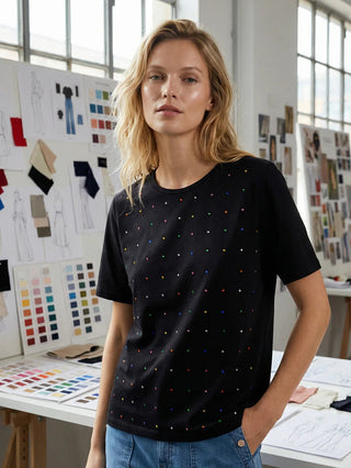 Vilagallo Rhinestone Top Black Tora - MMJs Fashion