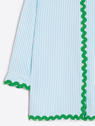 Vilagallo Rik Rak Trim Blouse Blue Green Alicia - MMJs Fashion