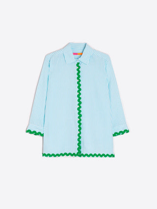 Vilagallo Rik Rak Trim Blouse Blue Green Alicia - MMJs Fashion