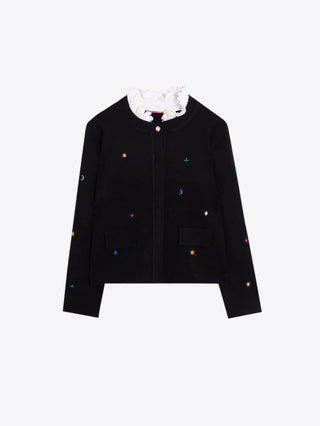 Vilagallo Ruffle Neck Cardigan Black - MMJs Fashion