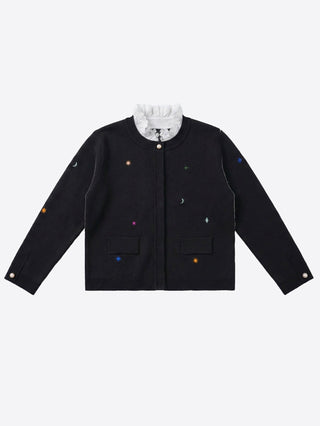 Vilagallo Ruffle Neck Cardigan Black - MMJs Fashion