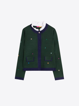 Vilagallo Ruffle Neck Cardigan Green Blue - MMJs Fashion