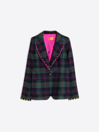 Vilagallo Scalloped Trim Tartan Jacket Green Blue Hillary - MMJs Fashion