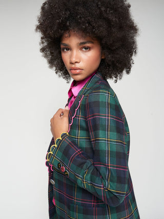 Vilagallo Scalloped Trim Tartan Jacket Green Blue Hillary - MMJs Fashion