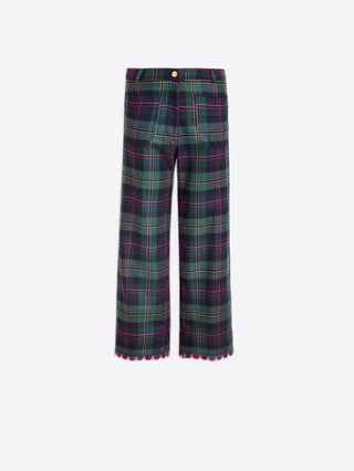 Vilagallo Scalloped Trim Tartan Trousers Green Blue Dorin - MMJs Fashion