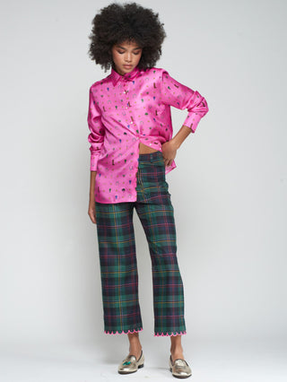 Vilagallo Scalloped Trim Tartan Trousers Green Blue Dorin - MMJs Fashion
