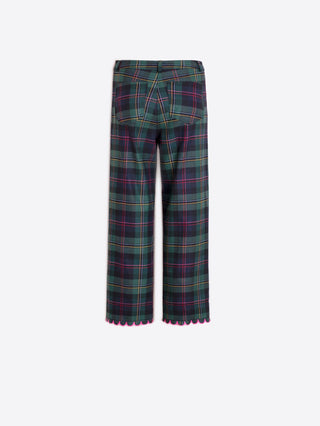 Vilagallo Scalloped Trim Tartan Trousers Green Blue Dorin - MMJs Fashion