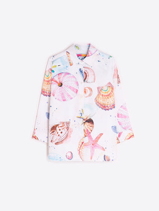 Vilagallo Shell Print Blouse White Pink Blue - MMJs Fashion