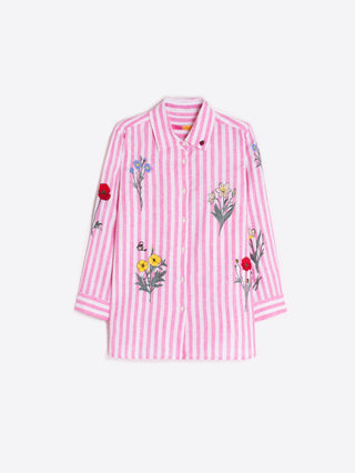 Vilagallo Stripe Embroidered Blouse Pink Sara - MMJs Fashion