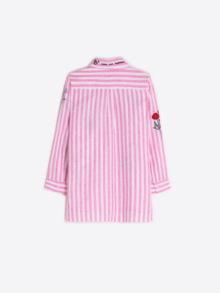 Vilagallo Stripe Embroidered Blouse Pink Sara - MMJs Fashion