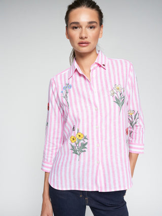 Vilagallo Stripe Embroidered Blouse Pink Sara - MMJs Fashion