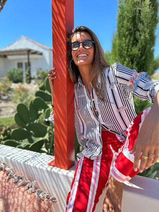 Vilagallo Stripe Print Blouse Black Gaby - MMJs Fashion