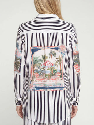 Vilagallo Stripe Print Blouse Black Gaby - MMJs Fashion