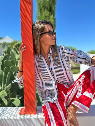 Vilagallo Stripe Print Blouse Black Gaby - MMJs Fashion