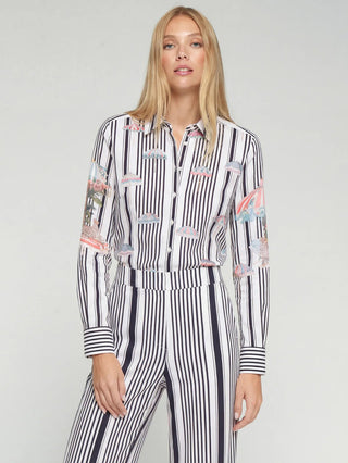 Vilagallo Stripe Print Blouse Black Gaby - MMJs Fashion