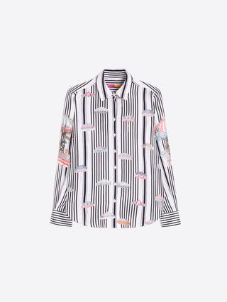 Vilagallo Stripe Print Blouse Black Gaby - MMJs Fashion