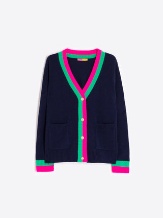 Vilagallo Stripe Trim Cardigan Navy Pink Green Alina - MMJs Fashion