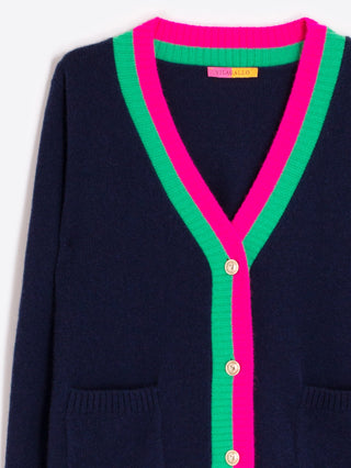 Vilagallo Stripe Trim Cardigan Navy Pink Green Alina - MMJs Fashion