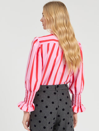 Vilagallo Striped Blouse Red Pink Volantes Gomitas - MMJs Fashion