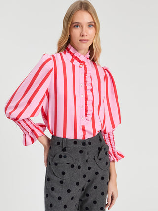 Vilagallo Striped Blouse Red Pink Volantes Gomitas - MMJs Fashion