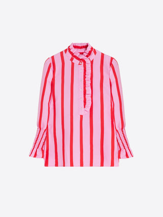 Vilagallo Striped Blouse Red Pink Volantes Gomitas - MMJs Fashion