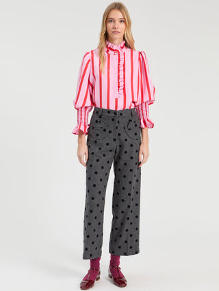 Vilagallo Striped Blouse Red Pink Volantes Gomitas - MMJs Fashion