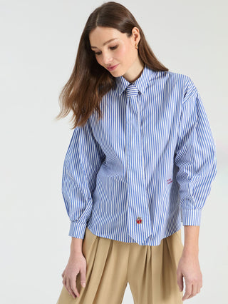 Vilagallo Striped Blouse with Tie Blue Effie - MMJs Fashion