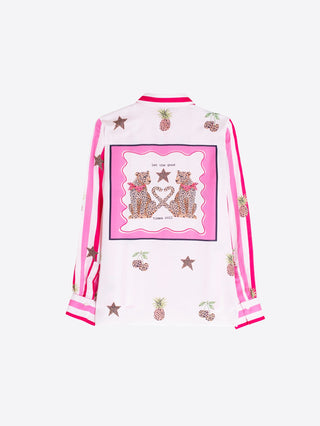 Vilagallo Striped Cherries Print Blouse Pink - MMJs Fashion