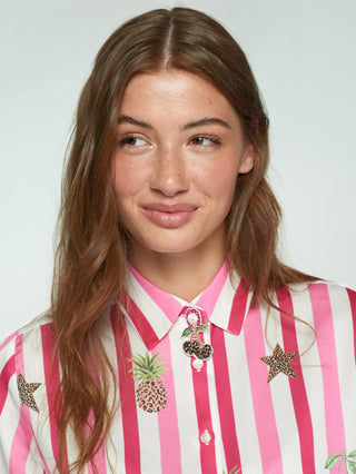 Vilagallo Striped Cherries Print Blouse Pink - MMJs Fashion