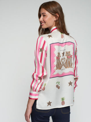 Vilagallo Striped Cherries Print Blouse Pink - MMJs Fashion