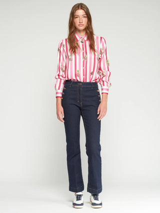 Vilagallo Striped Cherries Print Blouse Pink - MMJs Fashion