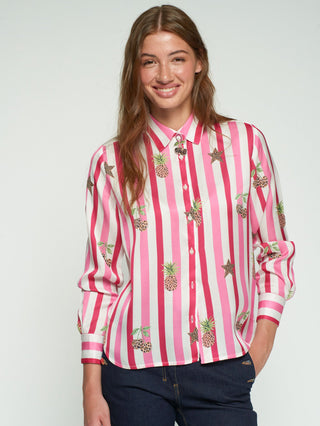 Vilagallo Striped Cherries Print Blouse Pink - MMJs Fashion