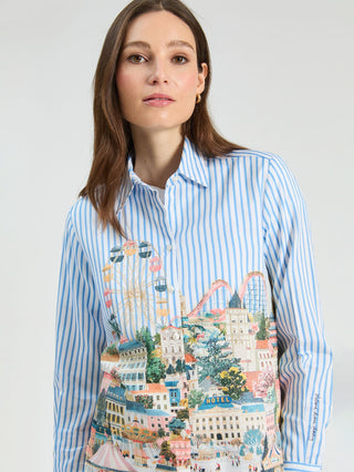 Vilagallo Striped City Print Blouse Blue Gaby - MMJs Fashion