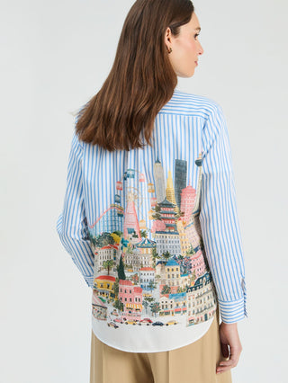 Vilagallo Striped City Print Blouse Blue Gaby - MMJs Fashion