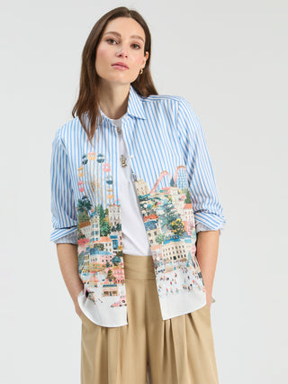 Vilagallo Striped City Print Blouse Blue Gaby - MMJs Fashion