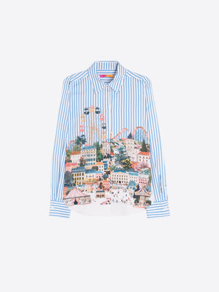 Vilagallo Striped City Print Blouse Blue Gaby - MMJs Fashion