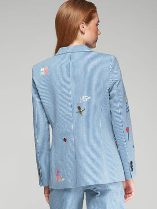 Vilagallo Striped Denim Jacket Blue Heather - MMJs Fashion