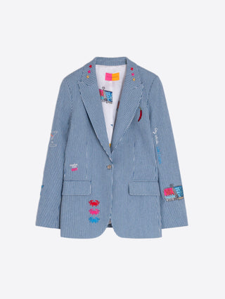 Vilagallo Striped Denim Jacket Blue Heather - MMJs Fashion