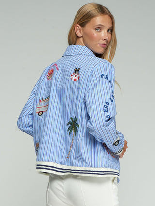 Vilagallo Striped Embroidered Bomber Jacket Blue - MMJs Fashion