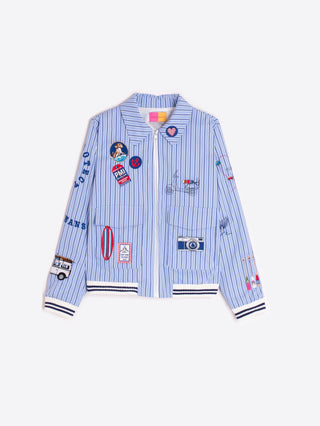 Vilagallo Striped Embroidered Bomber Jacket Blue - MMJs Fashion