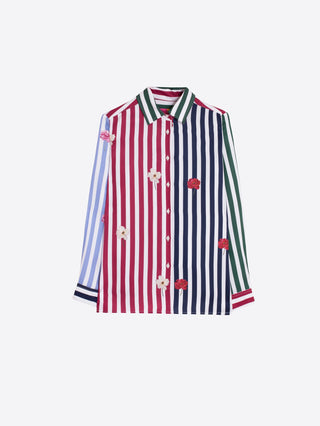 Vilagallo Striped Flower Print Blouse Blue Red Tea - MMJs Fashion