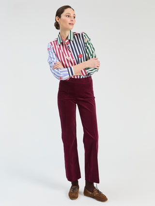 Vilagallo Striped Flower Print Blouse Blue Red Tea - MMJs Fashion