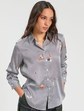 Vilagallo Striped Hotel Print Blouse Blue Gaby - MMJs Fashion