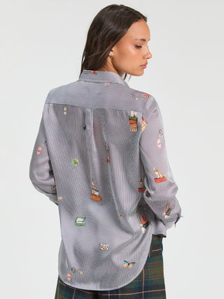 Vilagallo Striped Hotel Print Blouse Blue Gaby - MMJs Fashion